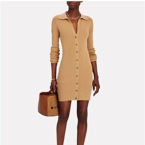 Intermix Samira collard bodycon ribbed button up sweater‎ dress Size P tan